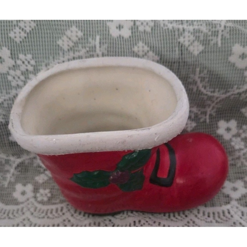 Vintage Ceramic Santa Boot Hand Painted Mold Christmas Planter Candy Holder
